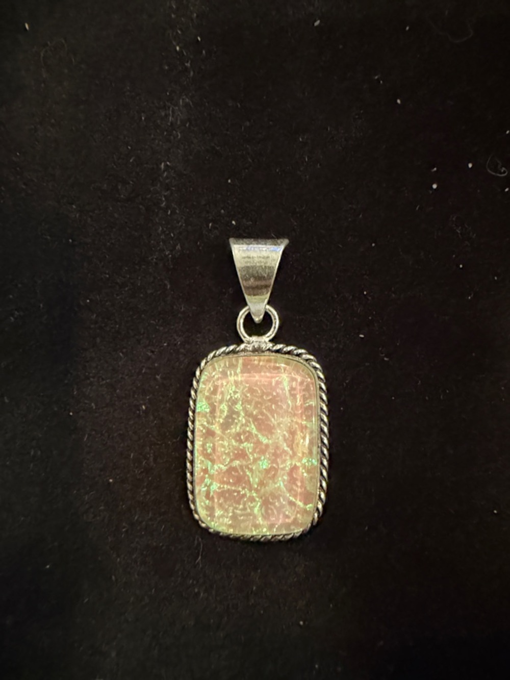 Sterling Silver White Opal-like Glass Pendant Necklace